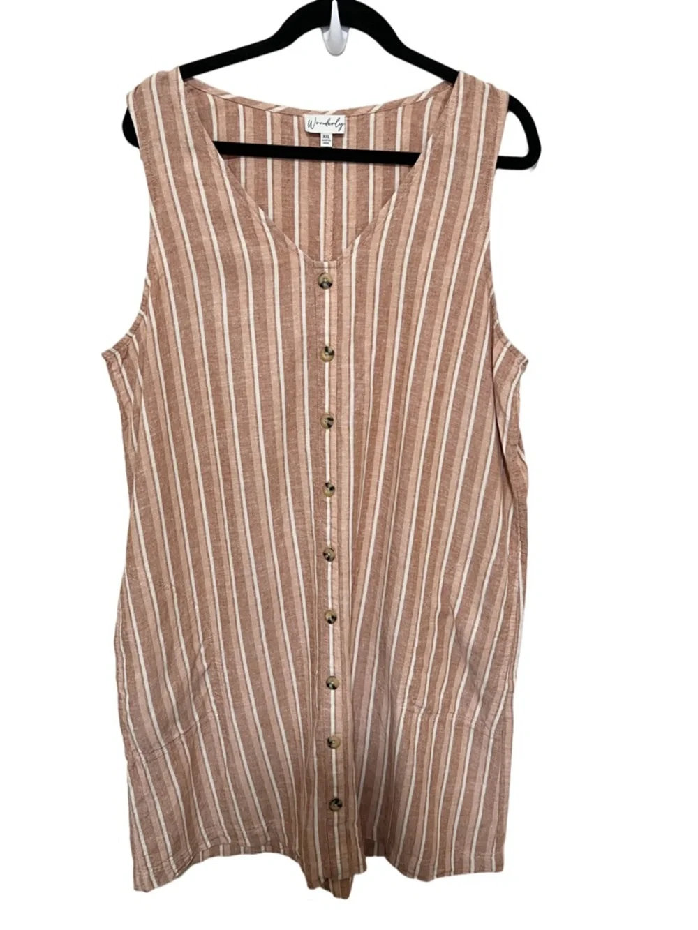 Wonderly XXL Linen Lyocell Dress Jumper Stripe Resort Beach Boho Lagenlook